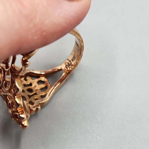 Rose Gold Plated Filigree Ring Size 9 Sterling Silver PAJ 925 Womens Jewelry - Picture 7 of 9